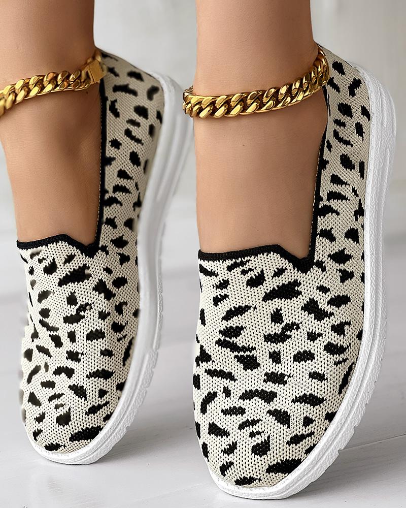 

Leopard Print Slip-On Casual Sneakers, Apricot