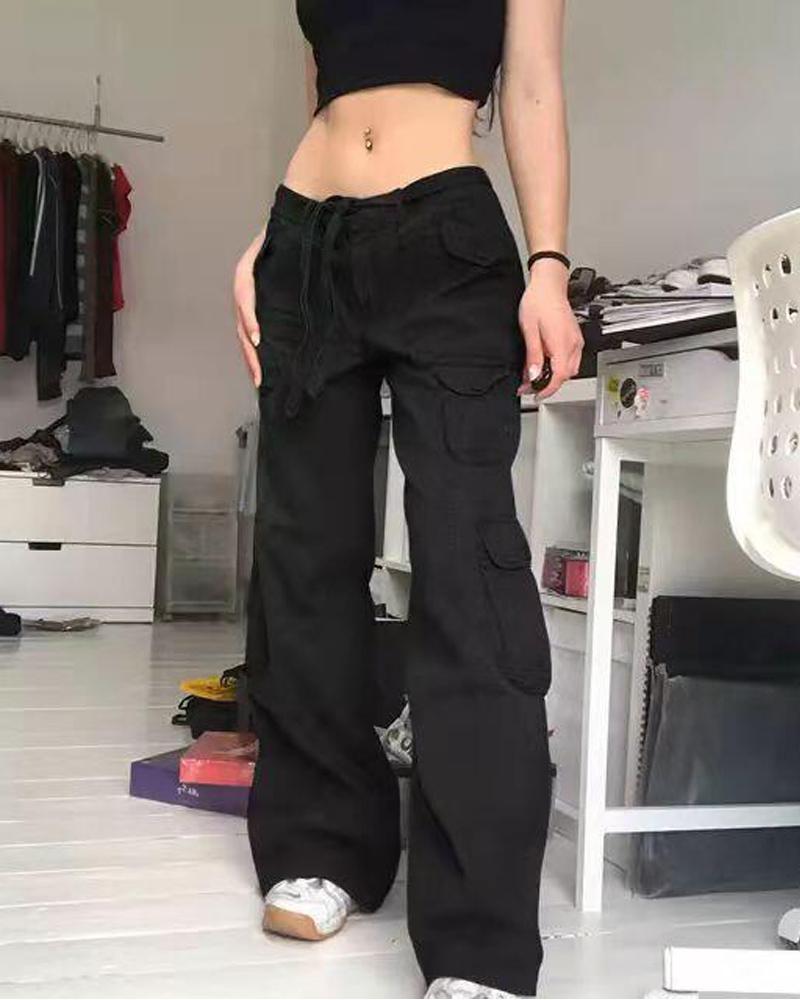 

Pocket Detail Straight Leg Jeans, Black