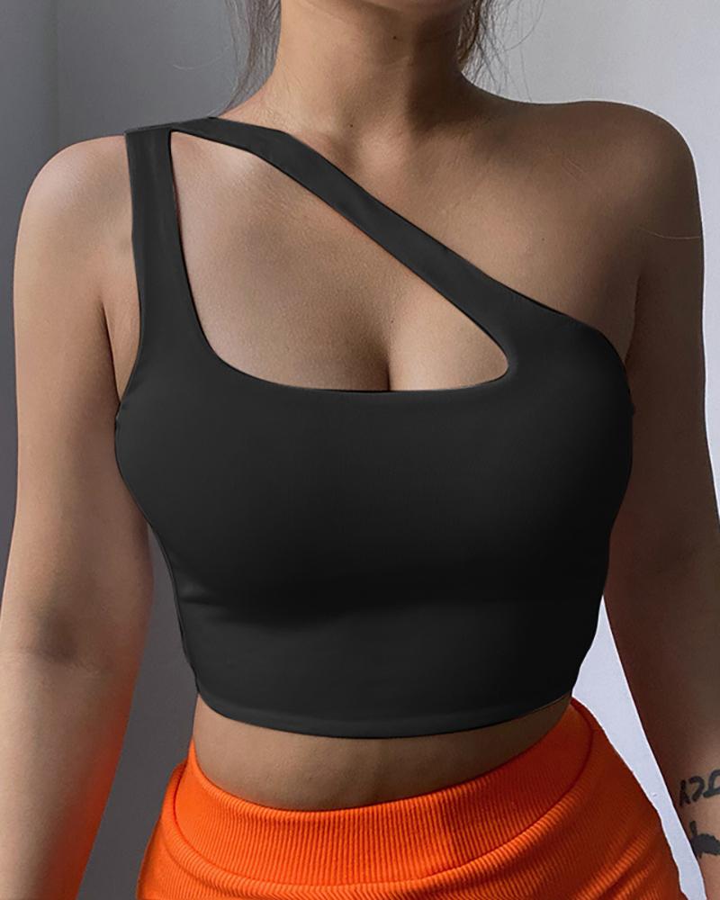 

One Shoulder Skinny Cutout Crop Top, Black