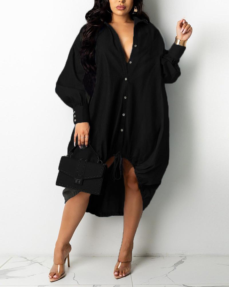 

Long Sleeve Button Down Shirt Dress, Black