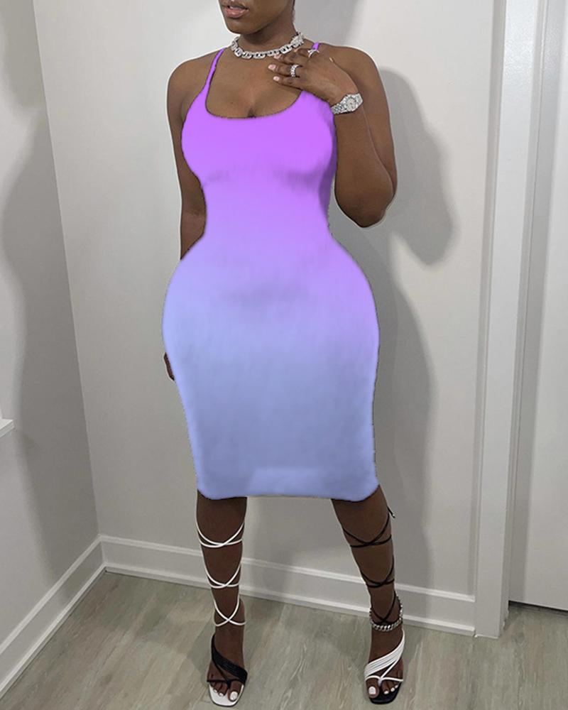 

Gradient Color Block Sling Skinny Midi Dress, Purple