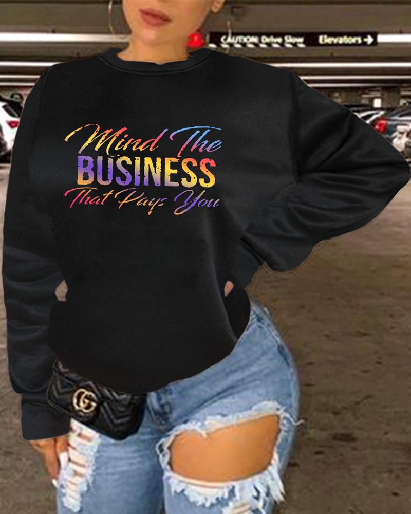

Round Neck Letter Print Sweatshirt, Multicolor