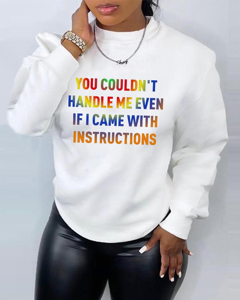 

Plus Size Letter Print Long Sleeve Casual Sweatshirt, White