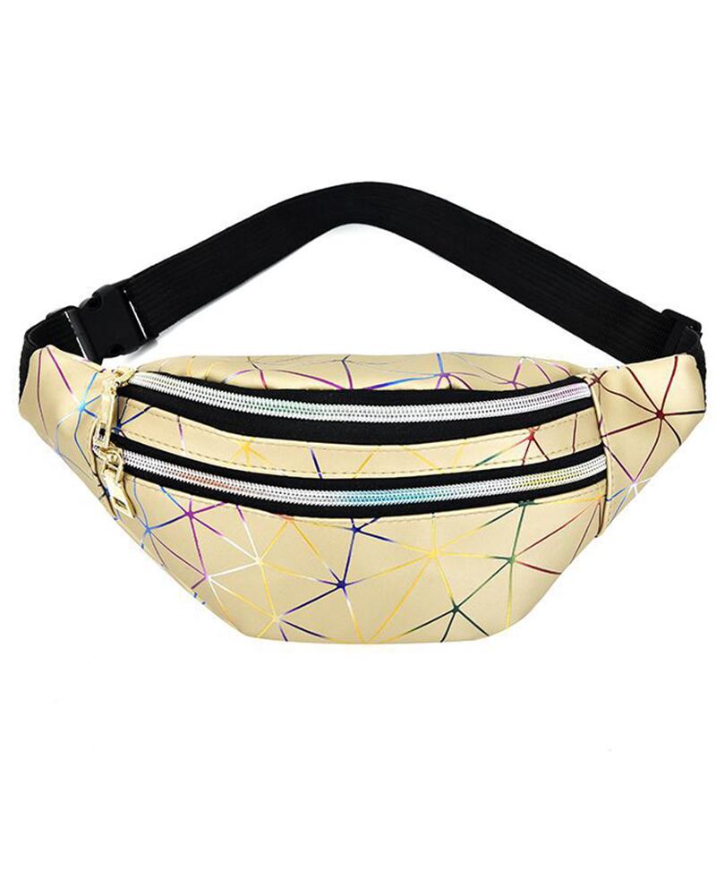 

Holographic Fashion Multi-Pockets Waterproof Large Capacity Adjustable Waist Fanny Pack Belt Bag, Gold