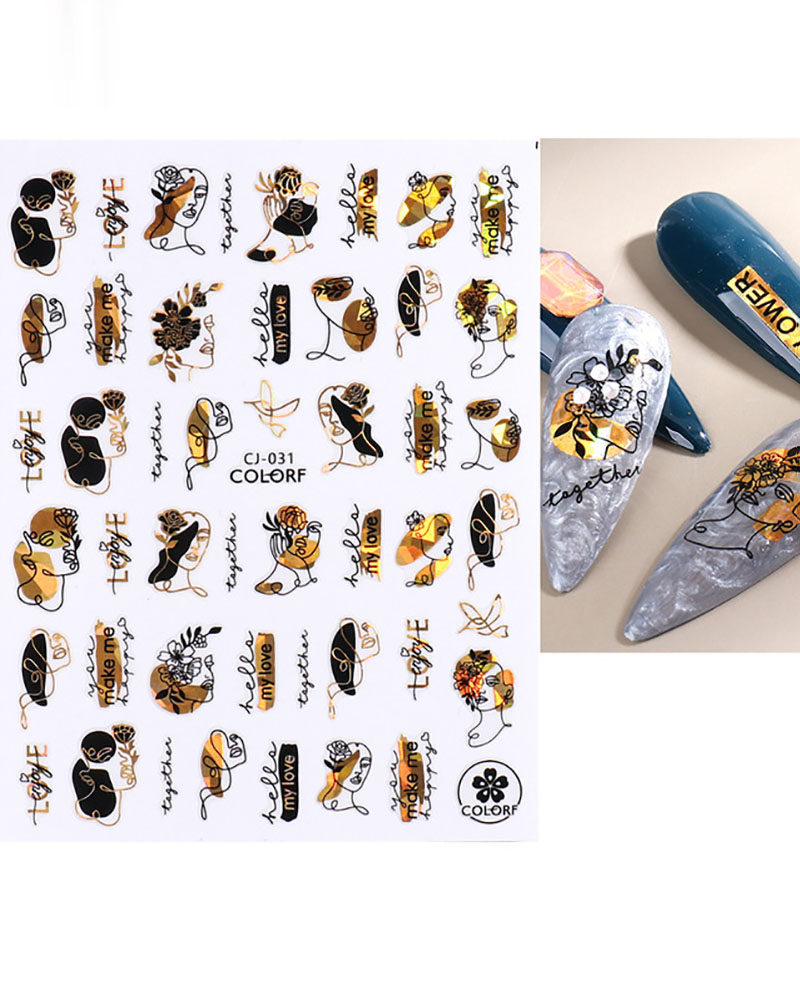 

1 Sheet Metallic Floral Letter Print Nail Art Sticker, Style1