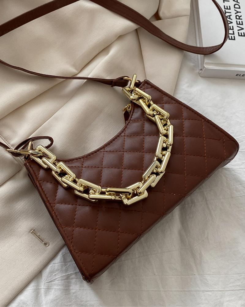 

Quilted Shoulder Bag With Chain Handle, Brown
