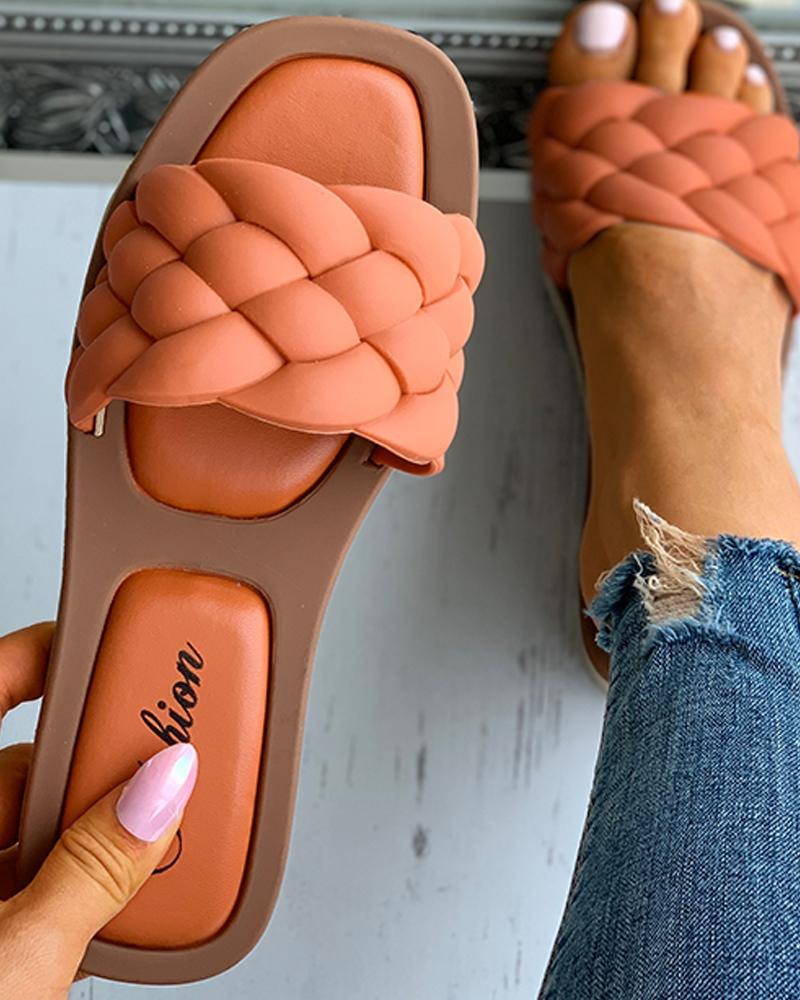 

Braided Square Toe Casual Flat Sandals Casual Woven Open Toe Flat Sandals, Orange