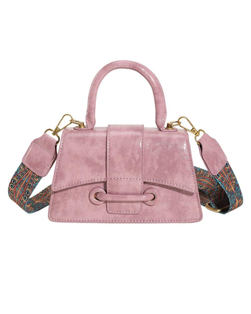 

Tribal Strap Flap Magnet Crossbody Handbag, Pink