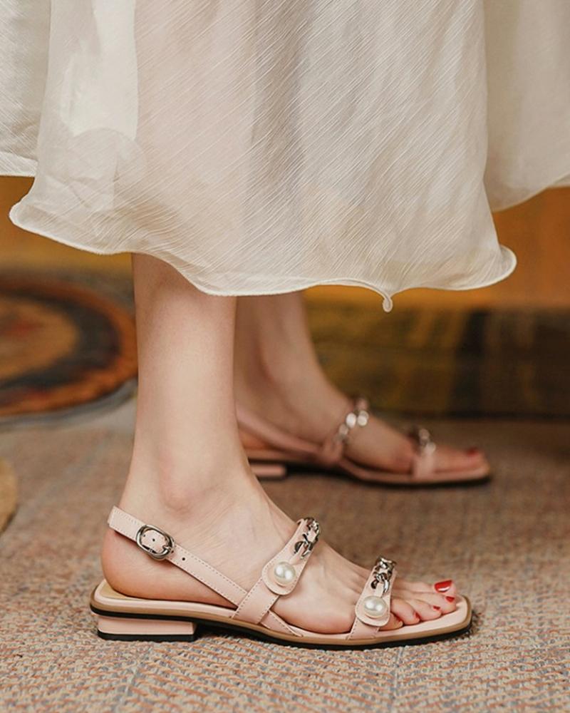 

Solid Open-toe Flat Strappy Cut-out Sandals, Pink