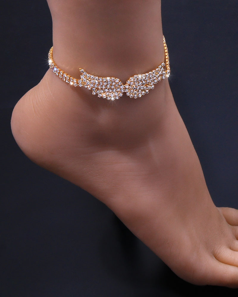 

1pc Rhinestone Angel Wings Decor Anklet, Gold