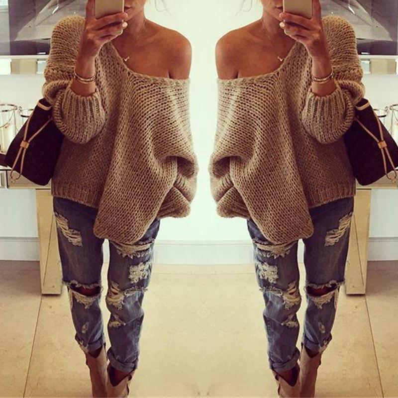 

Sexy V Neck Loose Jumper, Gray
