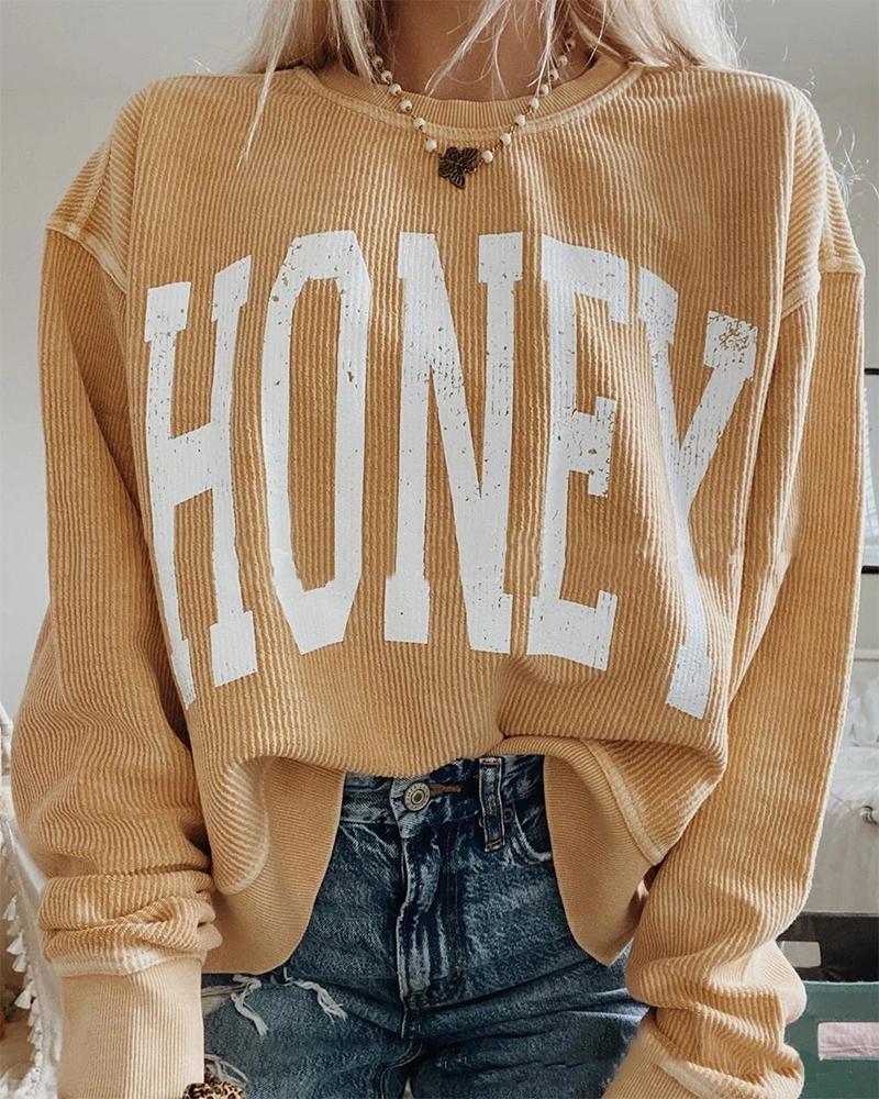 

Fashion Letter Print Loose Sweatshirt, Yellow