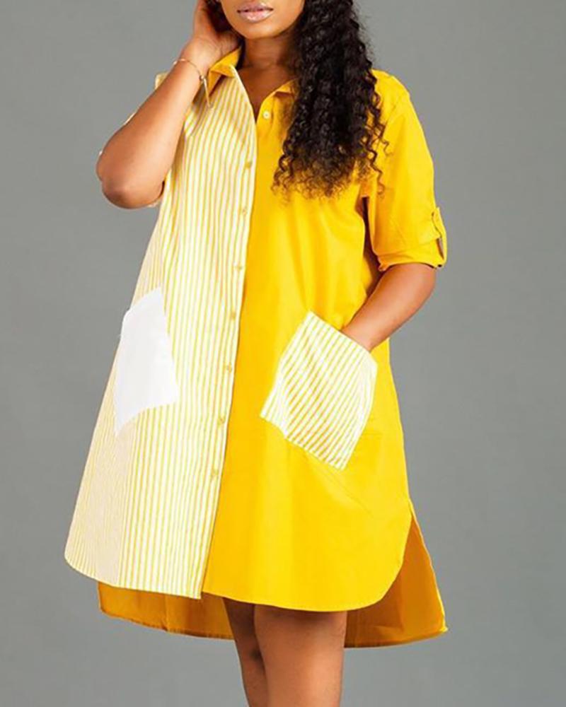 

Striped Insert Pocket Shirt Dress, Yellow