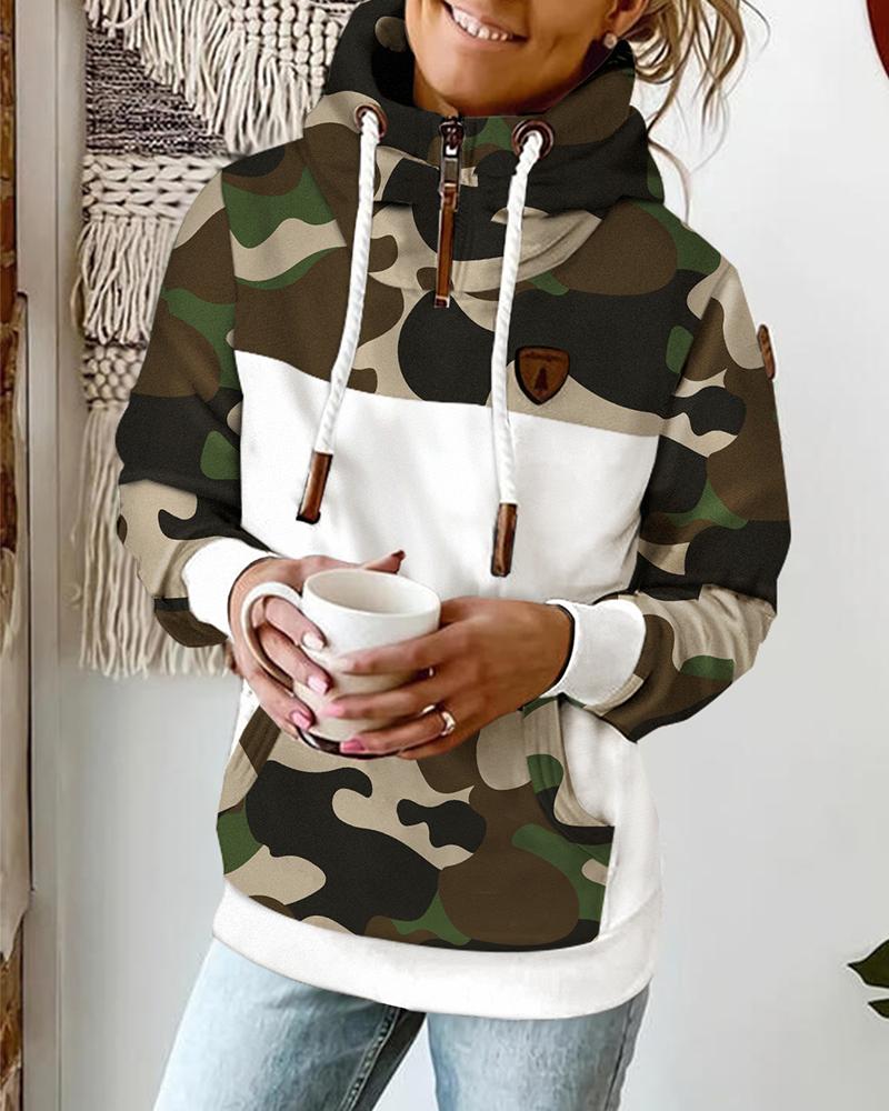 

Camouflage Print Long Sleeve Drawstring Hoodie, Camoflage