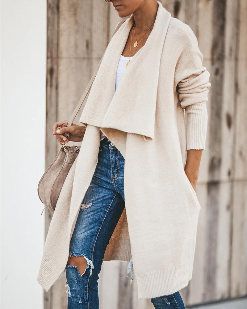 

Open Front Knit Longline Cardigan, Apricot