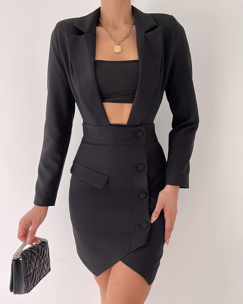 

Long Sleeve Buttoned Skinny Blazer Dress, Black
