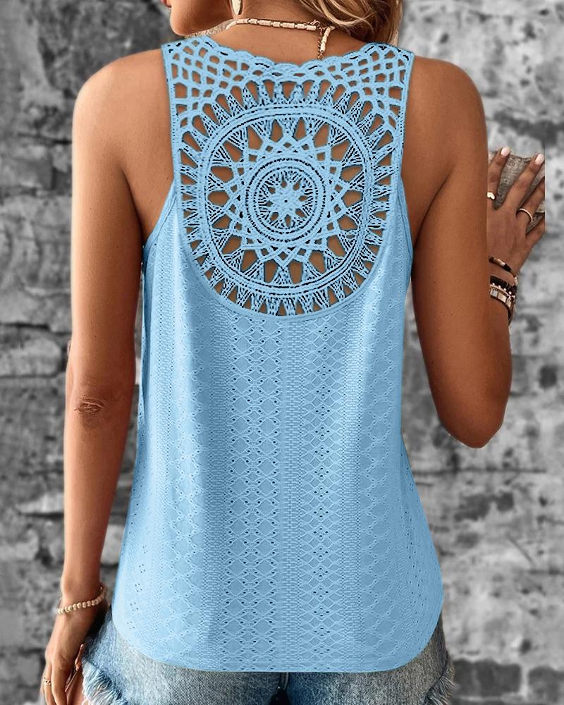 

Eyelet Embroidery Hollow Out Tank Top, Lighted blue