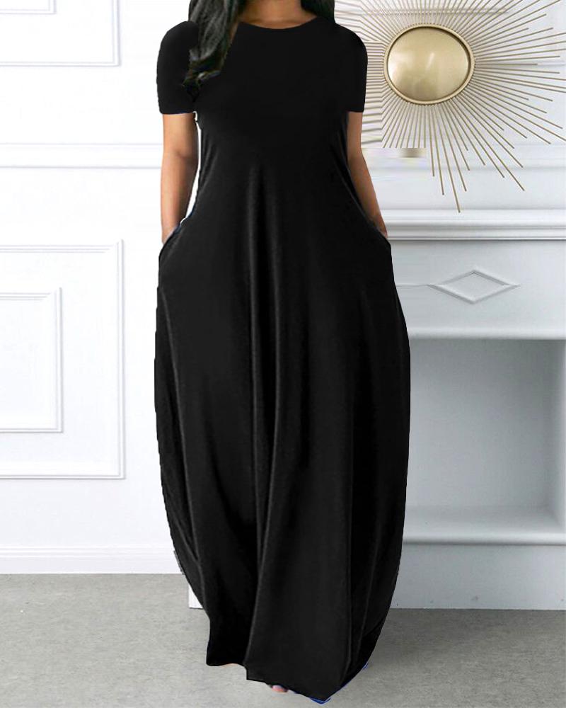 

Plus Size Short Sleeve Pocket Detail Casual Dress, Black