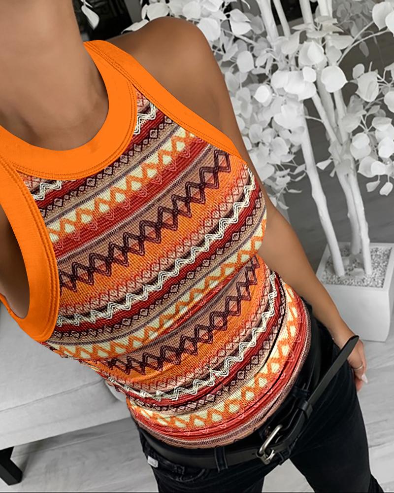 

Geometric Pattern Tank Top, Orange