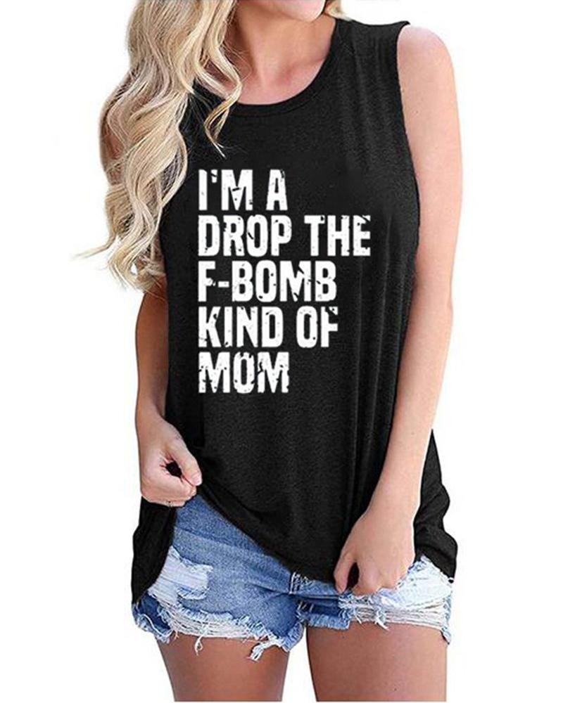

Women' Casual Tee Letter Print Summer Basic Sleeveless Beach Tank Top, Black
