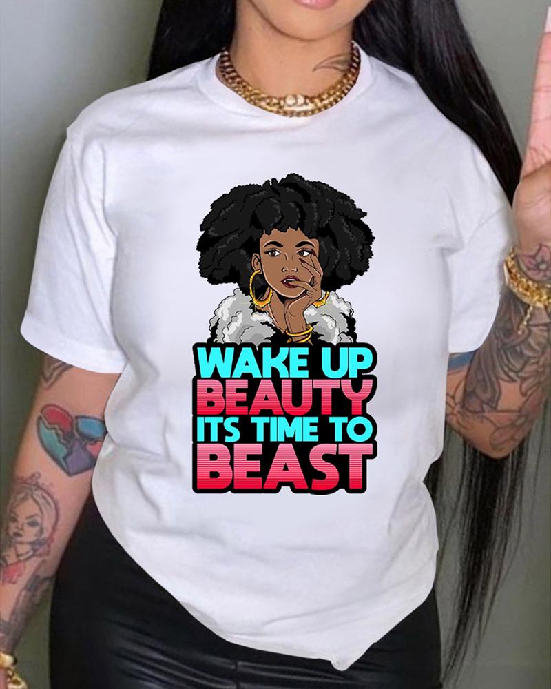 

Figure Letter Print Short Sleeve T-shirt, White