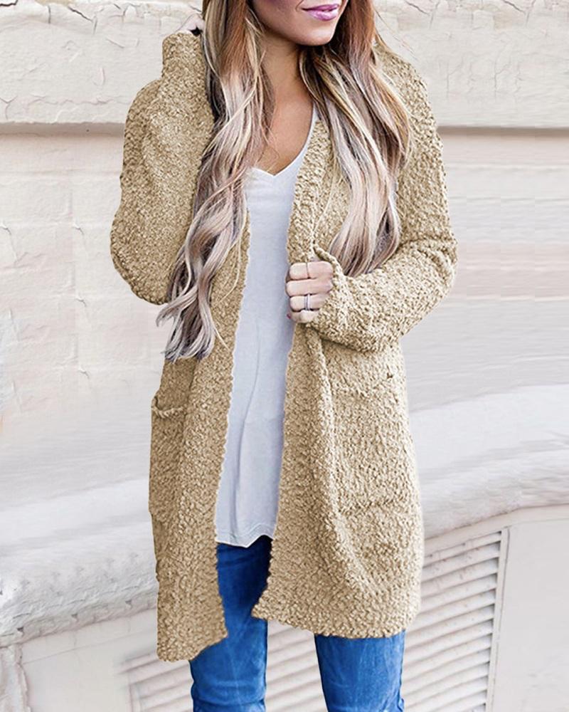 

Long Sleeve Pocket Detail Open Front Cardigan, Khaki