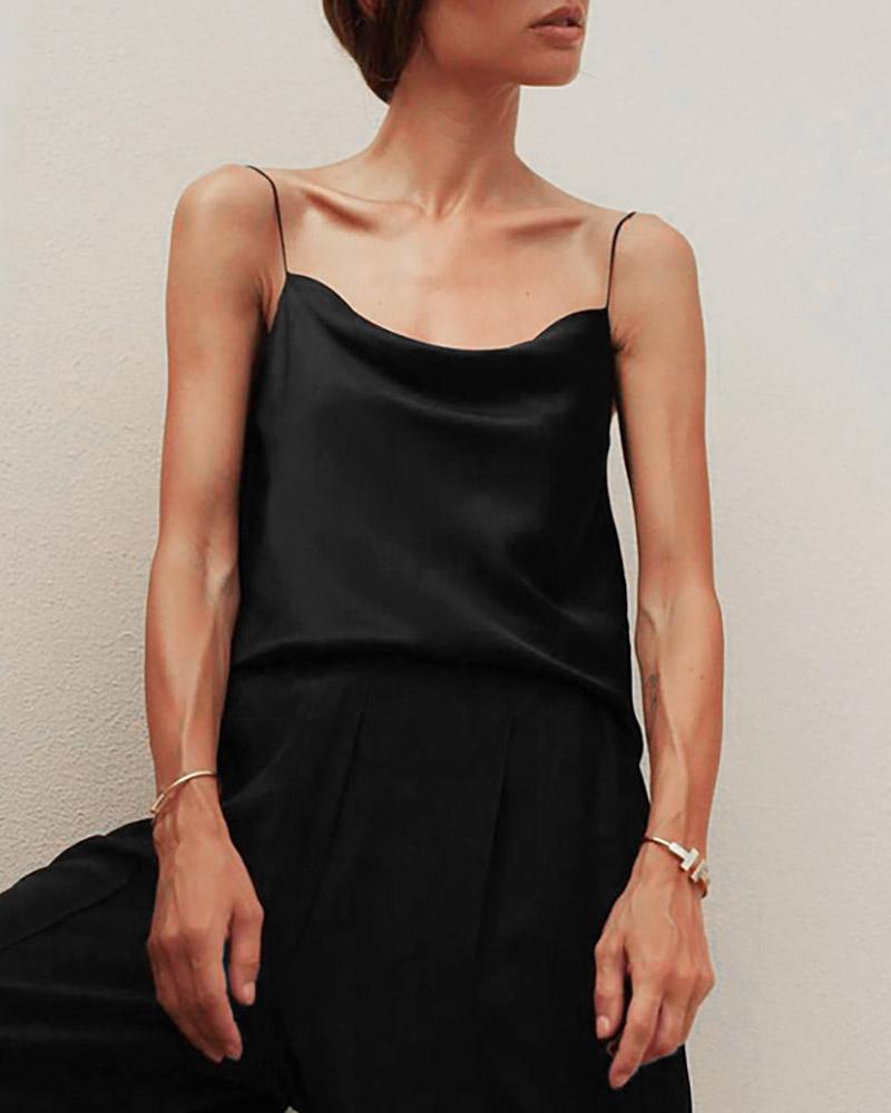 

Spaghetti Strap Plain Crop Top, Black