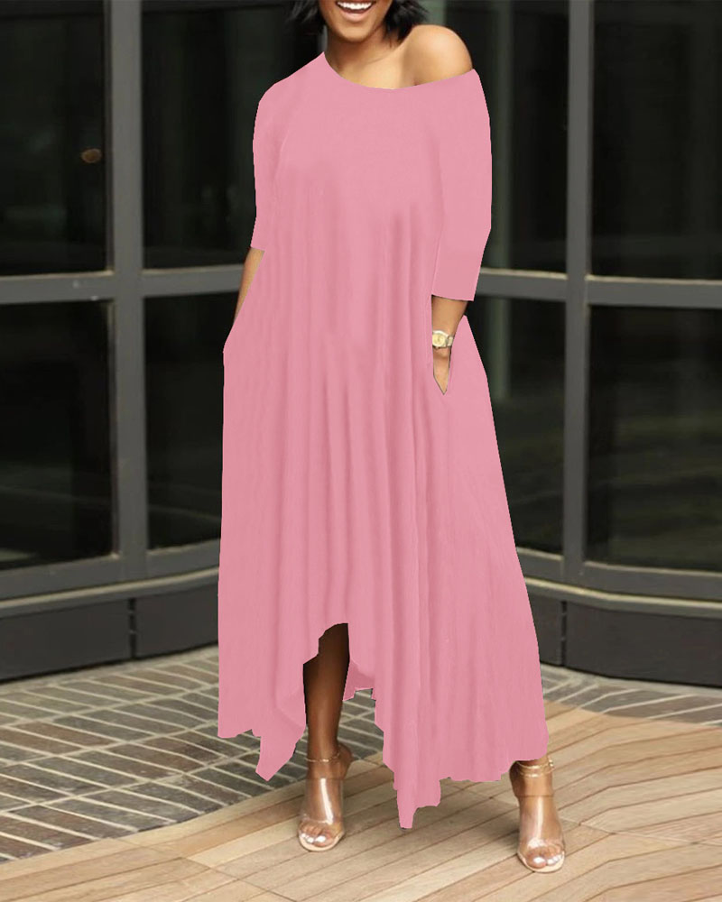 

Plus Size Pocket Detail Asymmetrical Maxi Dress, Pink