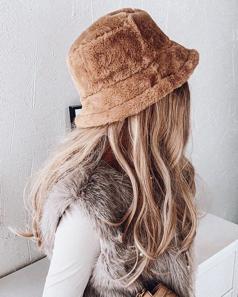 

Casual Faux Fur Bucket Hat, Khaki