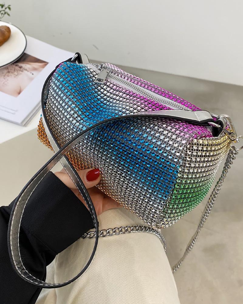 

Colorblock Rhinestone Decor Satchel Bag, Multicolor