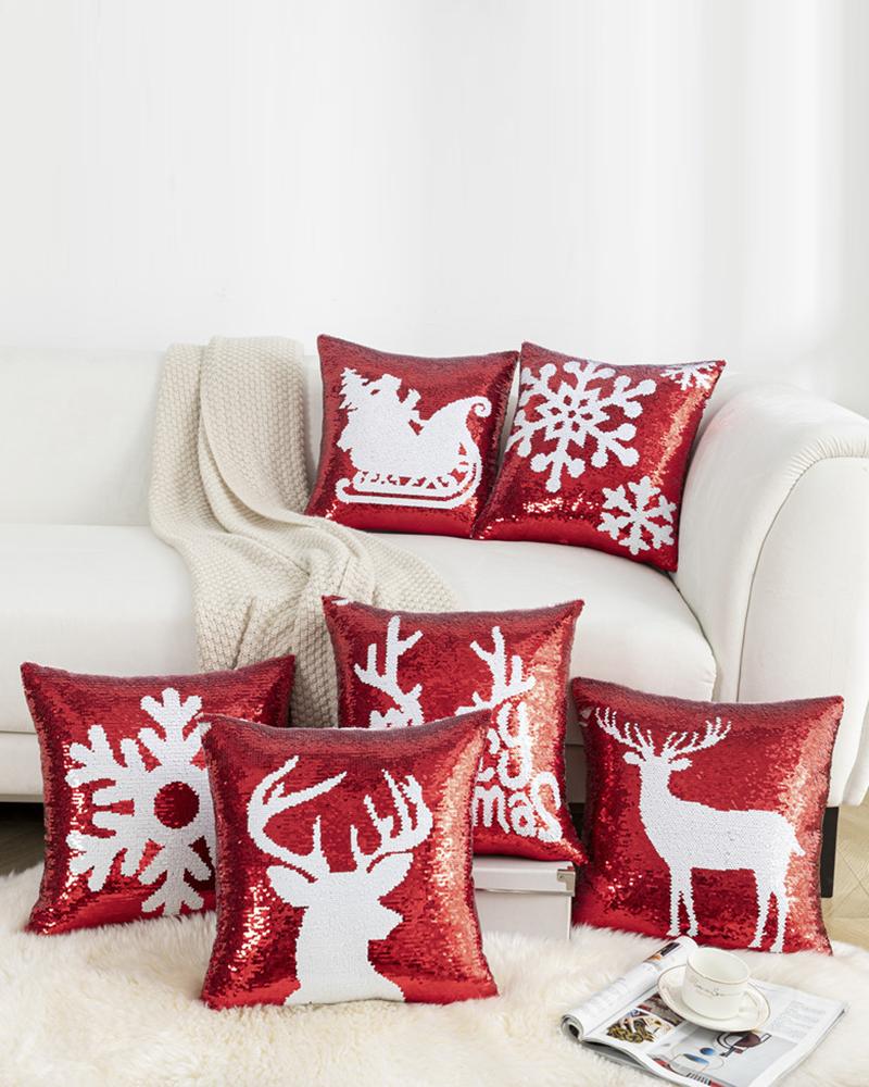 

1pc Christmas Snowflake Reindeer Pillow Cover 40x40CM Farmhouse Pillow Cover Holiday Rustic Linen Pillowcase Sofa Couch Throw Christmas Decoration, Style1