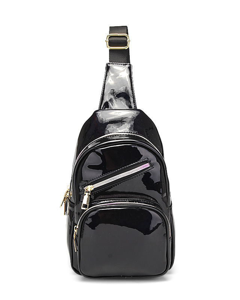 

Shiny Holographic Waterproof Zipper Crossbody Shoulder Fanny Pack Belt Bag, Black