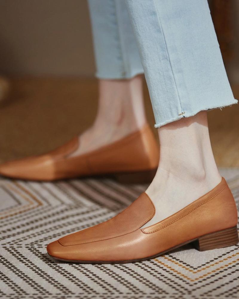 

Square Toe Chunky Slip On Loafers, Apricot