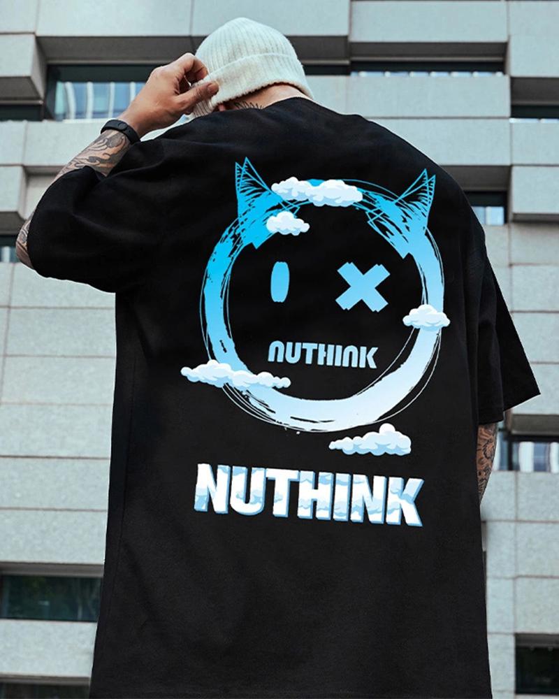 

Graphic Print Short Sleeve Loose T-shirts, Black