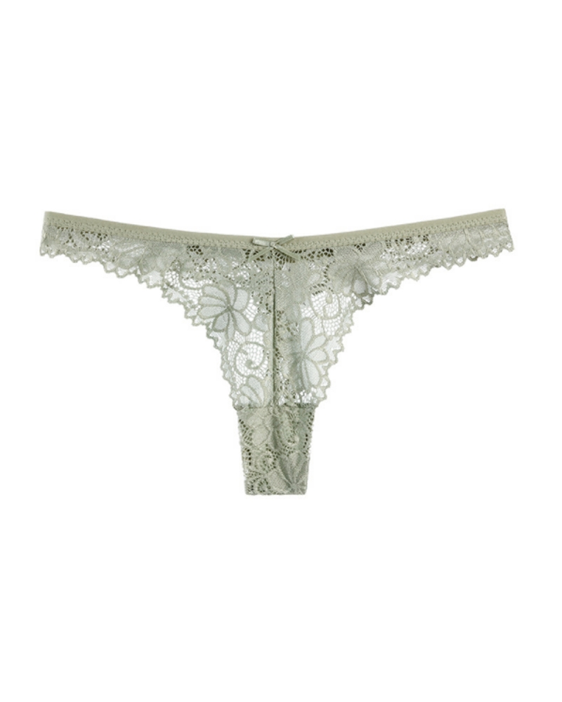 

Bowknot Decor Breathable Lace Thong Panty, Green
