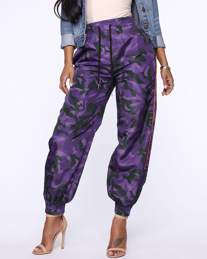 

Camouflage Print High Waist Harem Pants, Purple