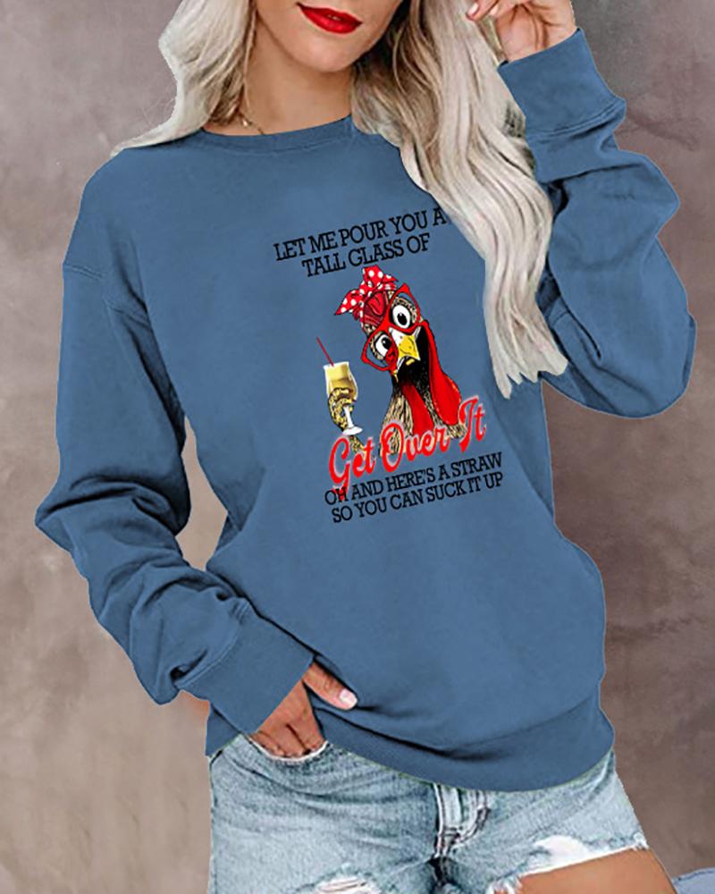 

Christmas Casual Cartoon Letter Print Long Sleeve Top, Blue