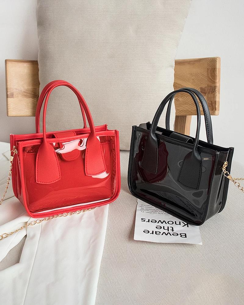 

Jelly Transparent Satchel Bag With Inner Pouch, Red