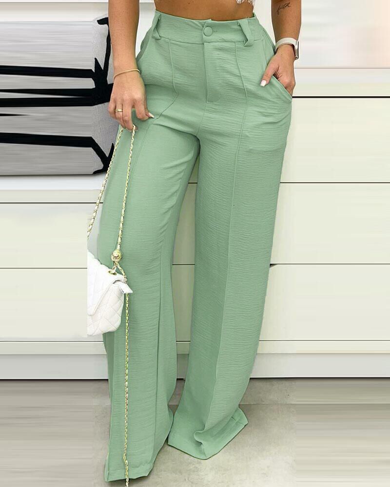 

Zipper Fly Straight Leg Work Pants, Green