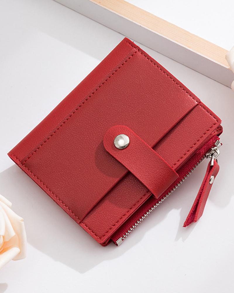 

Side Zipper Coin Credit Card Holder Wallet, Red