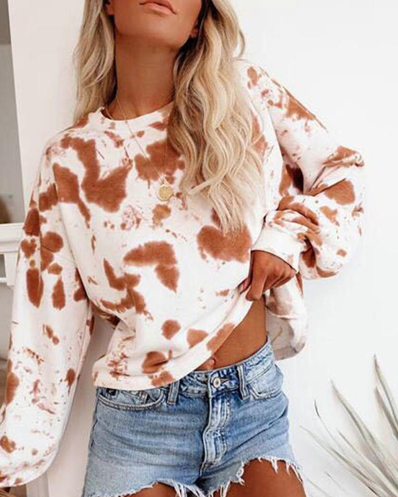 

Tie Dye Long Sleeve Loose Sweatshirts, Brown
