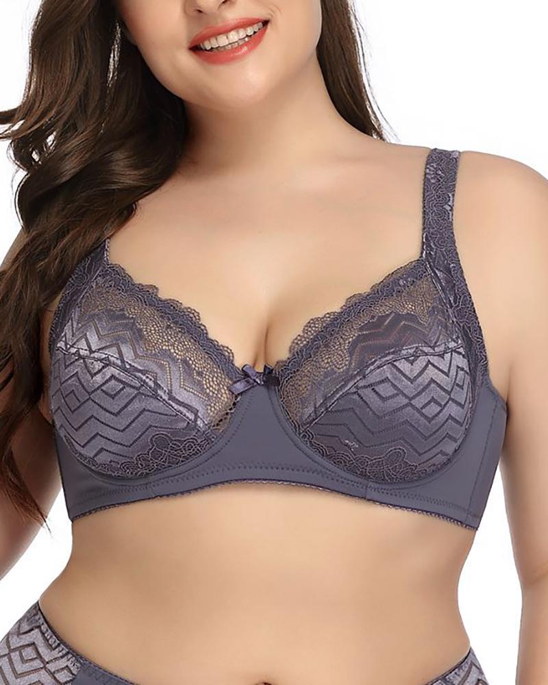 

Plus Size Push Up Full Coverage Lace Bra, Gray