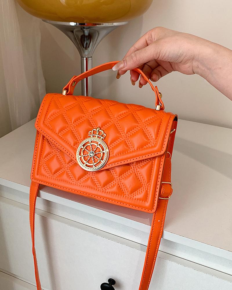 

Embossed Flap Shoulder Bag With Handle, Orange