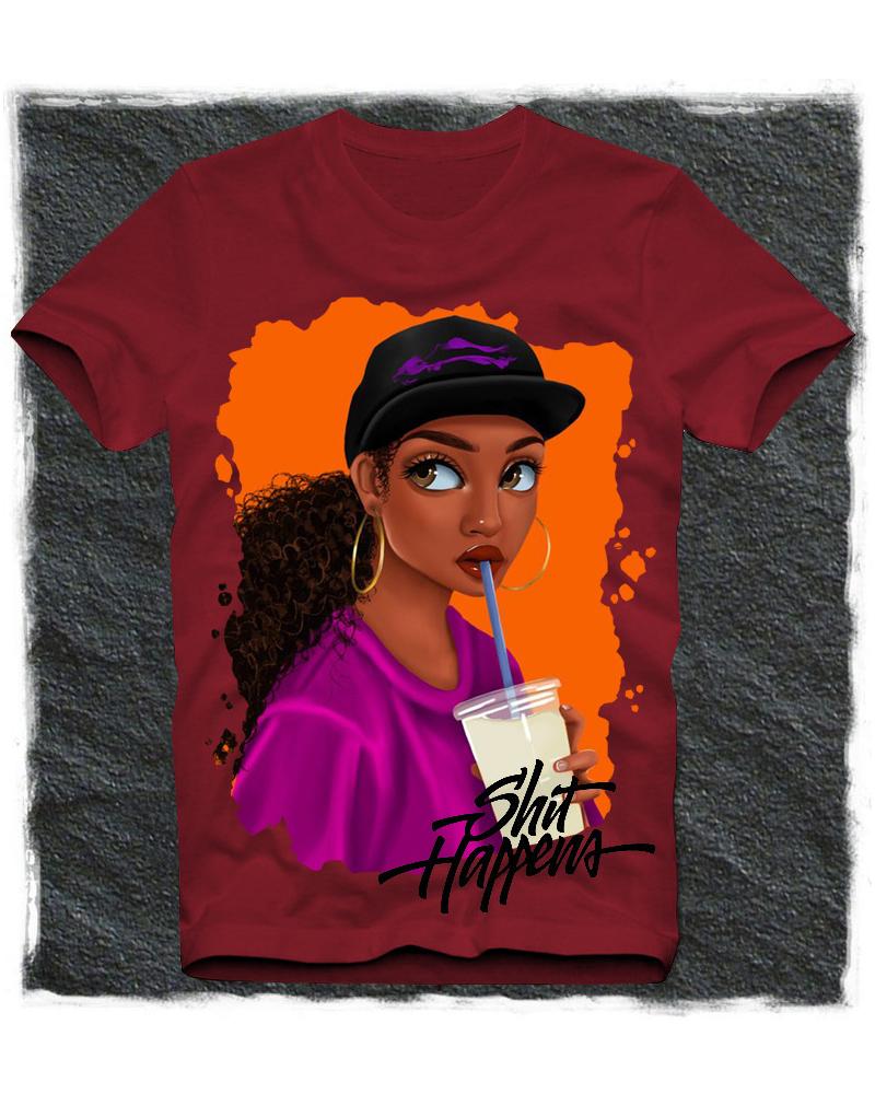 

Girl Print Short Sleeve Loose T-shirts, Red