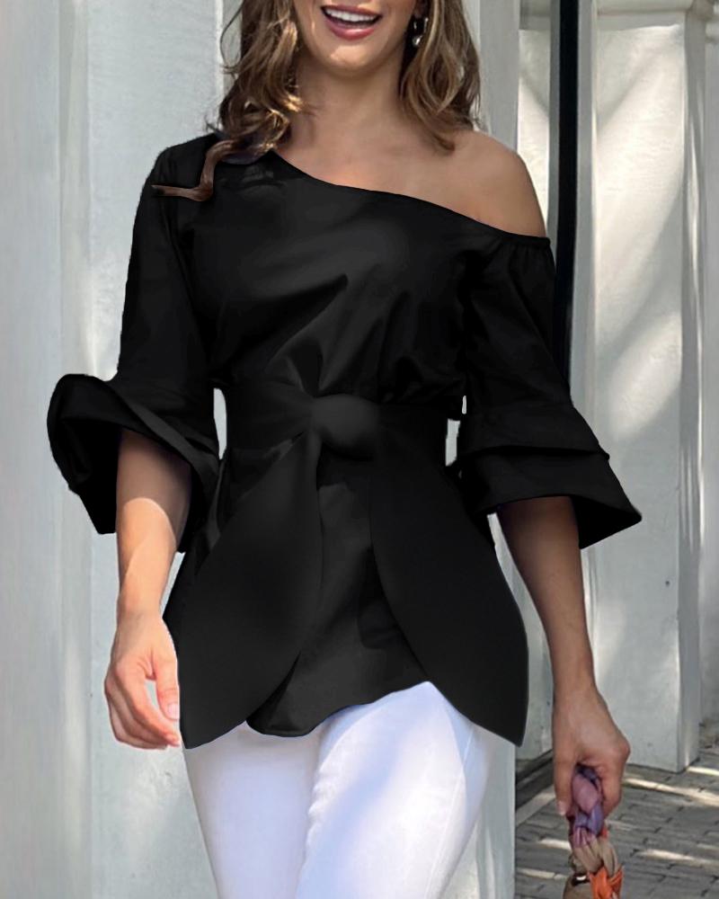 

Cold Shoulder Layered Sleeve Top, Black