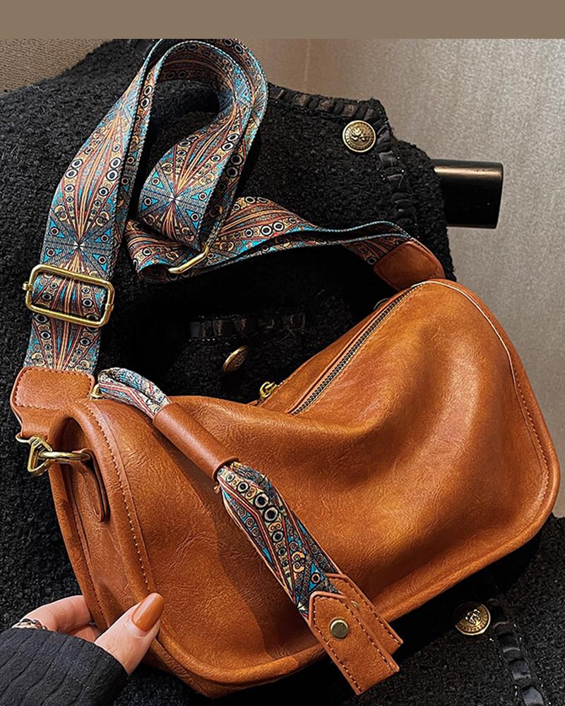 

Bohemian Zipper Design Crossbody Bag, Brown