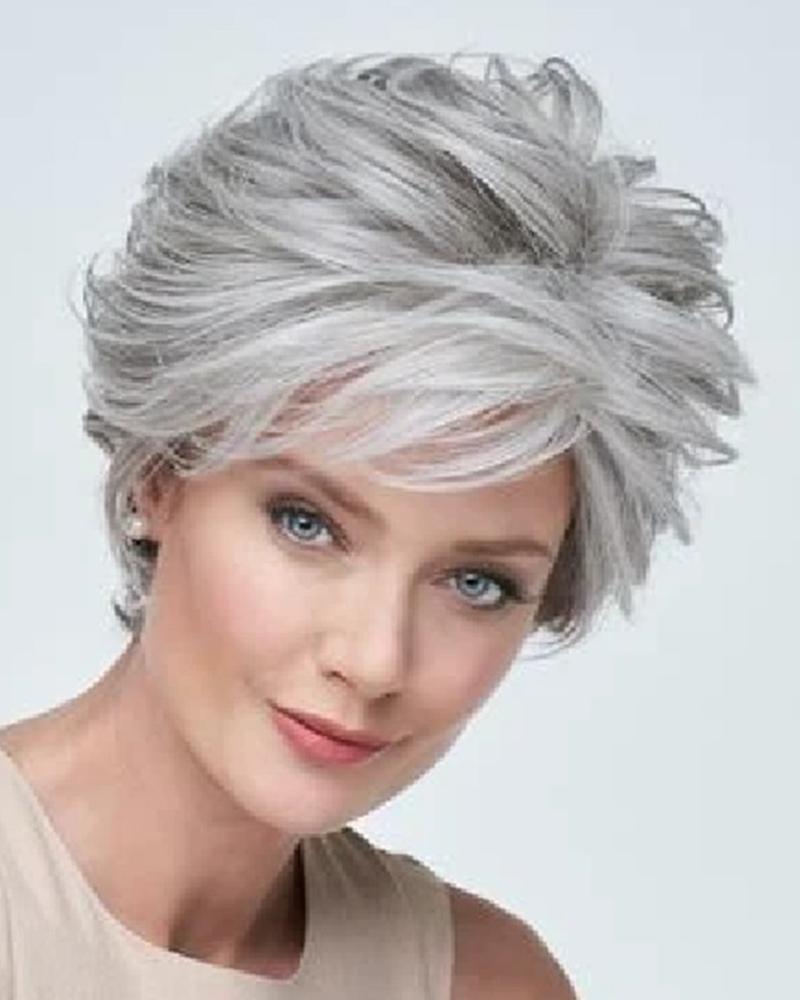 

Synthetic Wig Straight Straight Bob With Bangs Wig Short Blonde Silver Synthetic Hair
