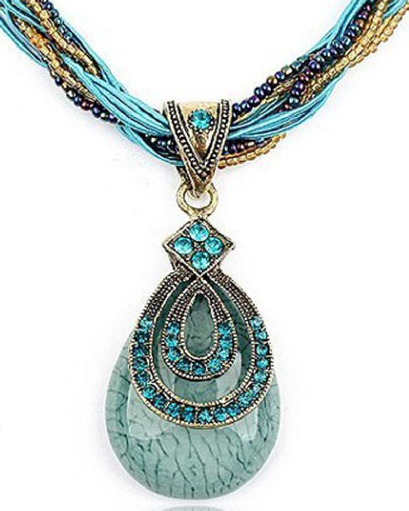 

1pc Bohemian Water Drop Shaped Gem Stone Pendant Necklace, Blue