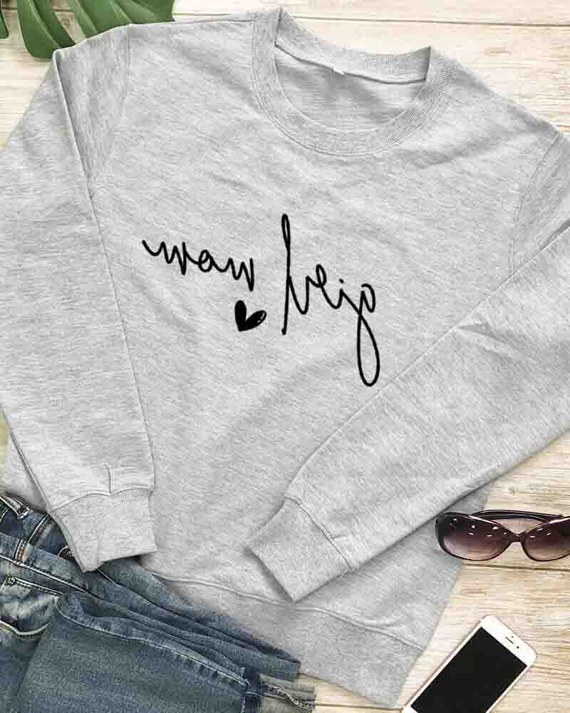 

Mother' Day Letter Heart Print Long Sleeve Sweatshirt, Gray