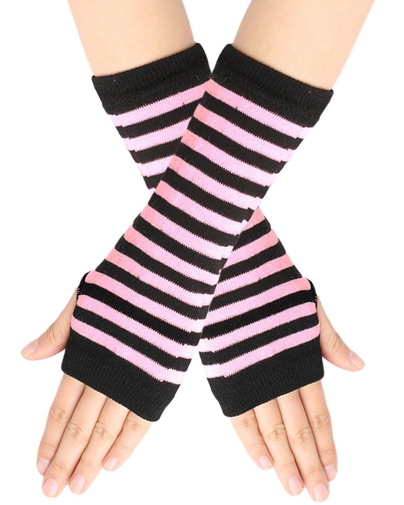 

1Pair Striped Knit Fingerless Gloves, Style4
